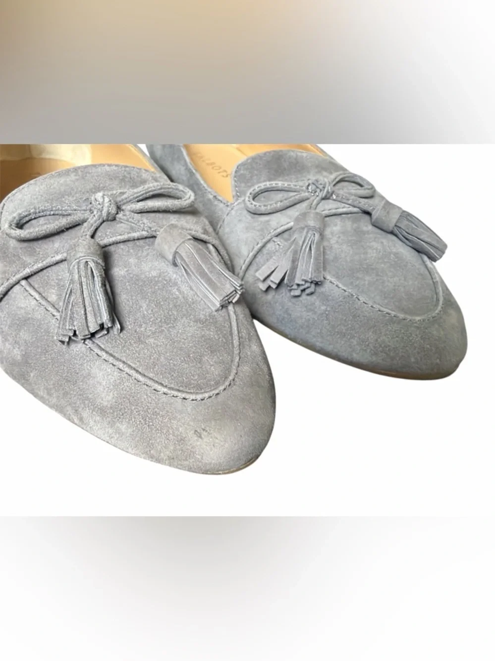 Talbots Kendall Francesca Bow Tie Flats Gray Suede Size 9.5 Pointed Toe